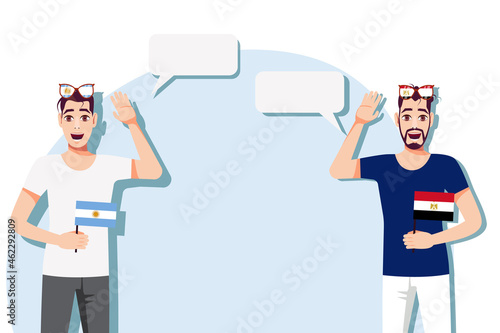 Men with Argentine and Egyptian flags. Background for the text. Communication between native speakers of the language. Vector illustration. photo