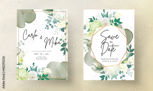 beautiful hand drawn rose and calla lily flower wedding invitation card