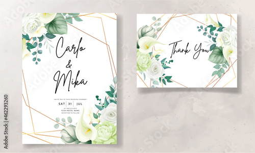 beautiful hand drawn rose and calla lily flower wedding invitation card