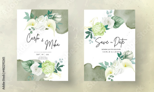 beautiful hand drawn rose and calla lily flower wedding invitation card