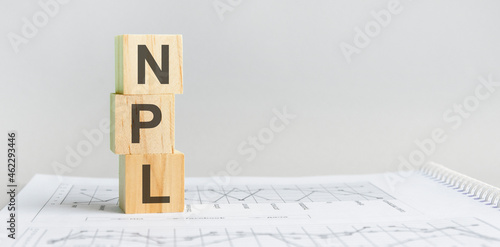 the word NPL structured query language, lined with wooden blocks