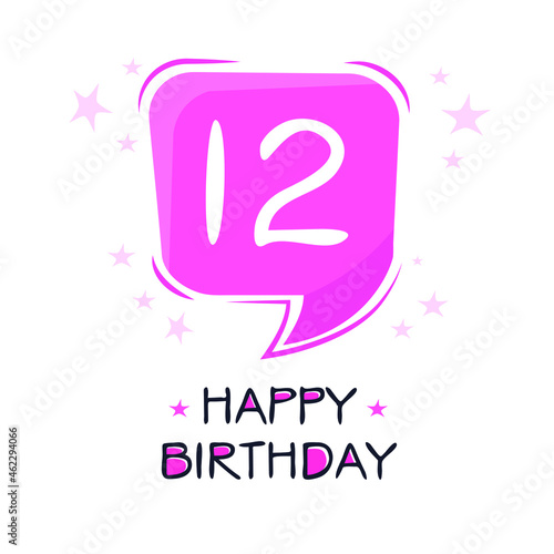 Creative Happy Birthday to you text (12 years) Colorful greeting card ,Vector illustration.