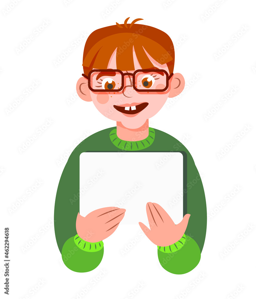 Happy child holding a blank billboard. Isolated portrait..Little boy holding blank poster campaigning and promoting