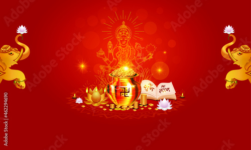 Diwali dhanteras worship with Goddess Laxmi and golden jewellery coin and candle lights