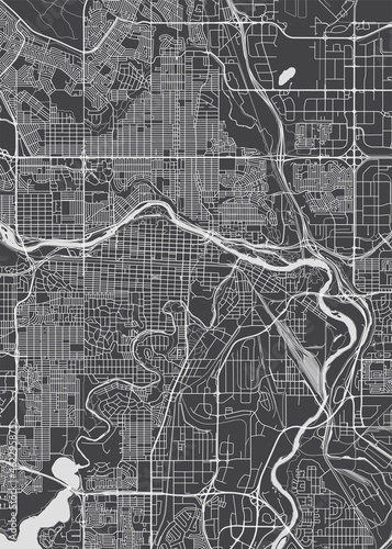 City map Calgary, monochrome detailed plan, vector illustration
