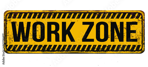 Work zone vintage rusty metal sign on a white background, vector illustration