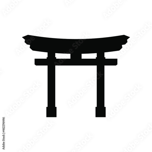Japanese gate torii. Black silhouette of torii gate. Religious symbol of Shintoism. Vector illustration.
