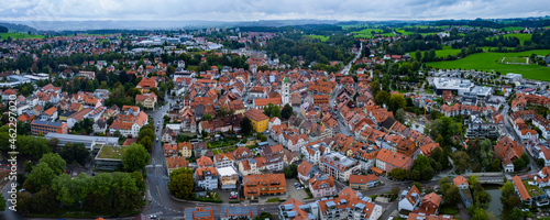 Aerial view around the city Wangen im Allgäu in Germany on a cloudy day in summer photo