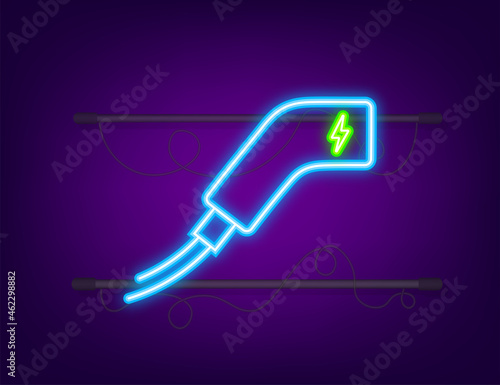 Electric vehicle charging station icon. Ev charge. Electric car. Neon icon. Vector illustration