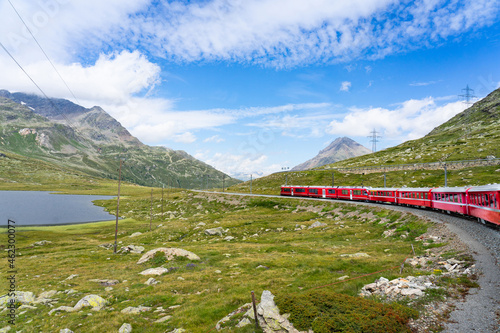 red train of bernina in switzerland photo