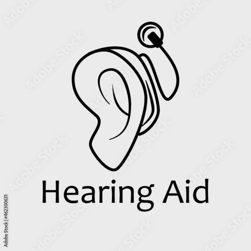 Vector Black and White Cochlear or Auditory brainstem Hearing Aid Implants Icon. Great for health services, accessibility and advertisement of assisted technologies. photo