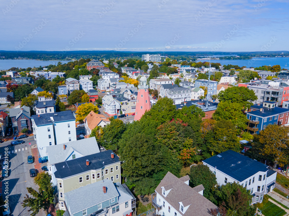 Portland Observatory aerial view at 138 Congress Street on Munjoy Hill