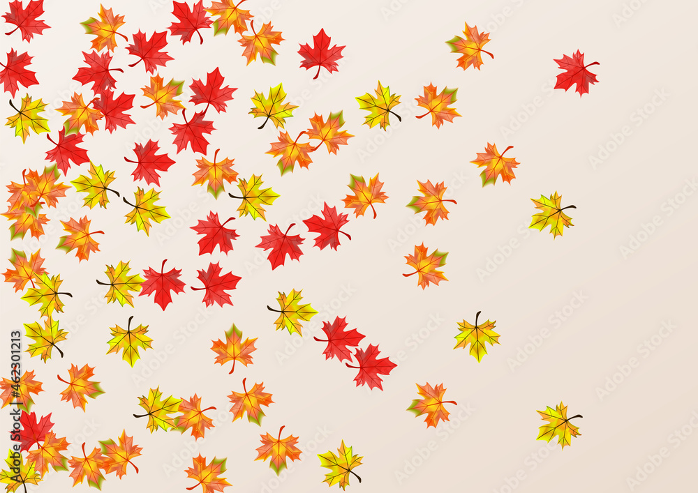 Colorful Leaves Background Beige Vector. Foliage Wallpaper Template. Green Bright Plant. Realistic Floral Illustration.