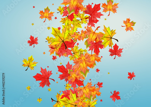 Autumnal Leaves Background Blue Vector. Leaf Tree Illustration. Brown Abstract Foliage. Decor Floral Texture.