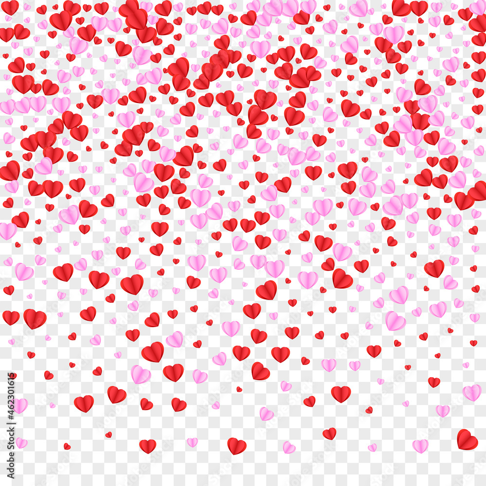 Pink Confetti Background Transparent Vector. Anniversary Texture Heart. Tender Cut Pattern. Red Confetti Folded Illustration. Violet Amour Frame.