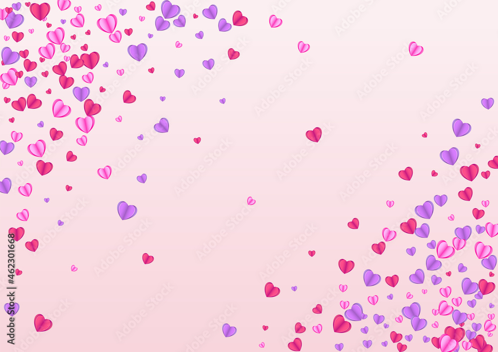 Lilac Heart Background Pink Vector. Valentine Texture Confetti. Purple Love Backdrop. Tender Confetti Celebration Frame. Violet Romantic Pattern.