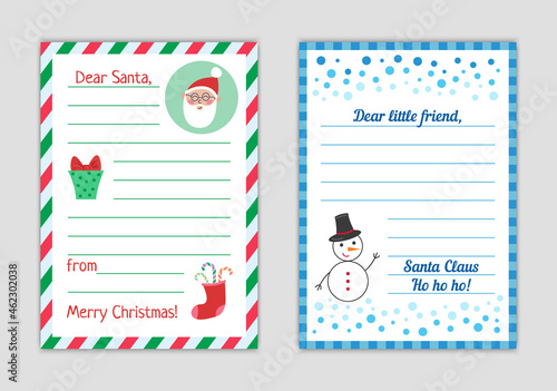 Letter to Santa from child. Christmas wishlist blank isolated. Reply letter to kid. Vector cartoon template illustration