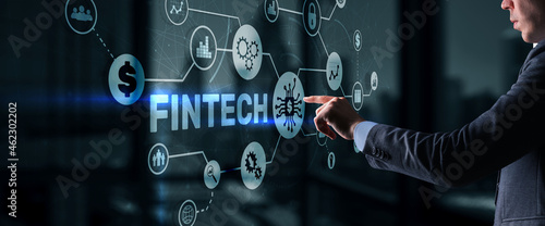 Fintech Investment Financial Technology Concept. 3D Virtual screen