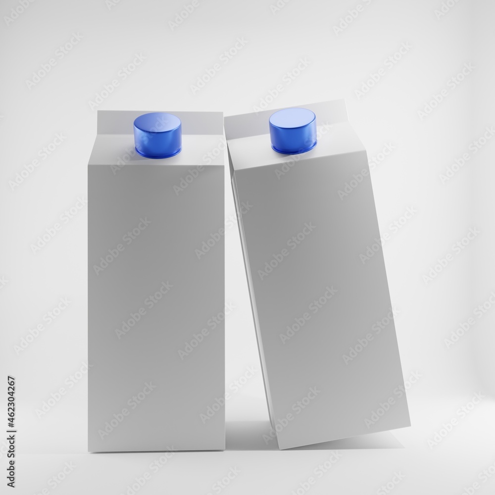 two blank white milk boxes on white background for mockup two blank white milk boxes on white background for mockup
