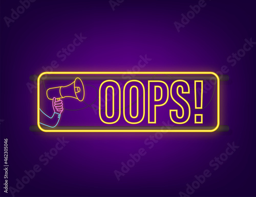 Hand Holding Megaphone with Oops. Megaphone banner. Web design. Vector stock illustration