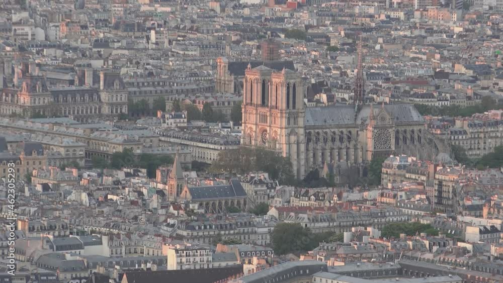 Aerial view over the city of Paris at dusk with the main attractions of the city center Aerial view over the city of Paris at dusk with the main attractions of the city center