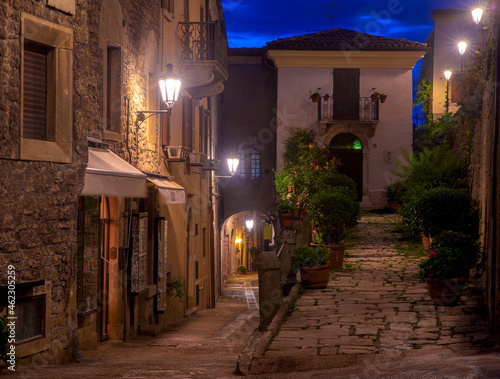 Republic San Marino. Old street at sunset. © pillerss