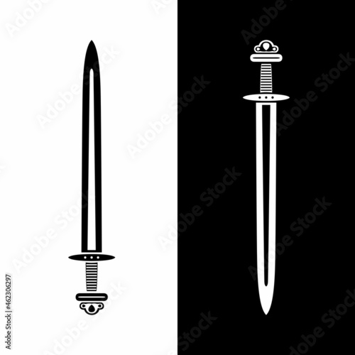 Viking sword. Scandinavian medieval sword, isolated vector illustration. Design element for logo, label, emblem, sign. photo