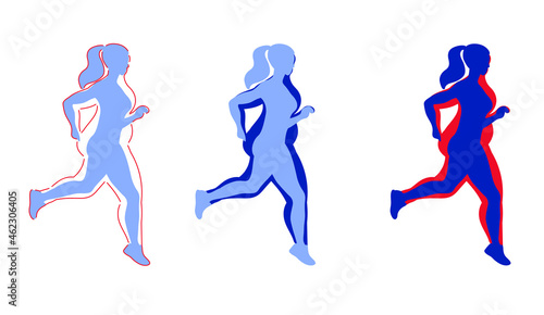 Weight loss concept. Blue silhouette of transformation. Woman succeeds—a healthy lifestyle with the sport.