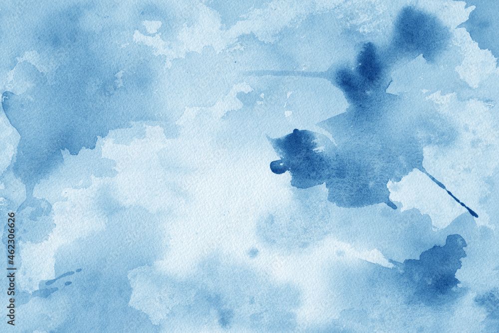 Blue background with grunge texture, watercolor painted mottled blue