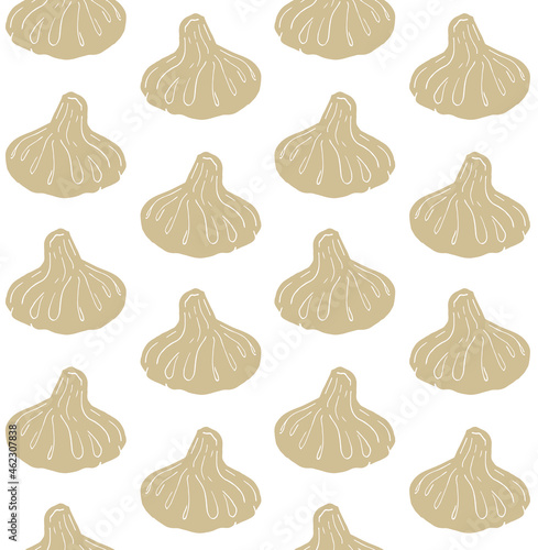 Vector seamless pattern of hand drawn doodle sketch colored khinkali isolated on white background
