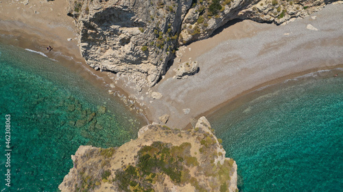 Aerial drone photo of beautiful turquoise paradise beach of Kaladi one of the best in island of Kythera, Ionian, Greece photo