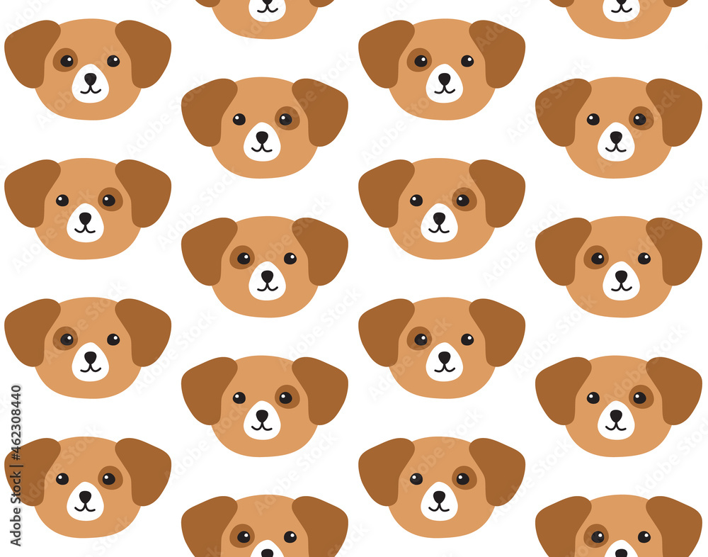 Vector seamless pattern of flat cartoon hand drawn dog face head isolated on white background Vector seamless pattern of flat cartoon hand drawn dog face head isolated on white background