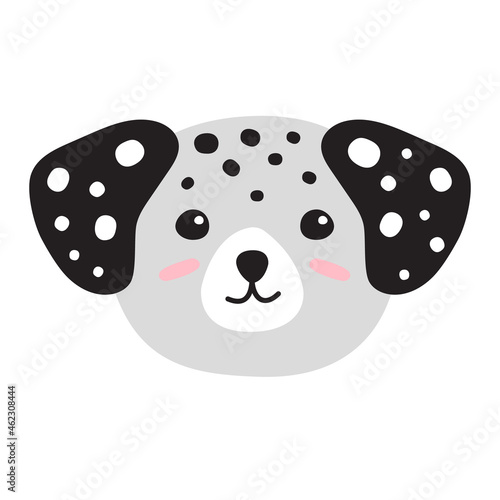 Vector flat cartoon hand drawn Dalmatian dog face head isolated on white background