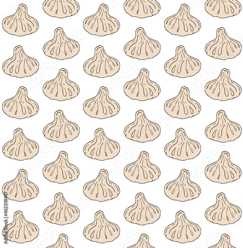 Vector seamless pattern of colored hand drawn doodle sketch khinkali isolated on white background