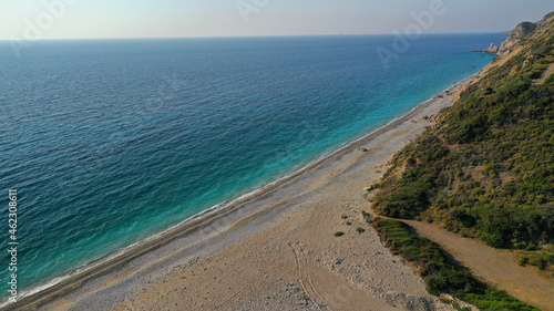 Aerial drone photo of beautiful turquoise beach of Komponada, Kythira island, Ionian, Greece