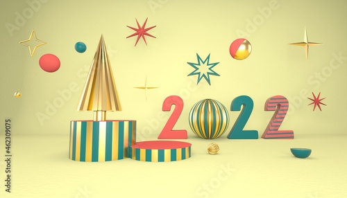 Christmas background with Christmas tree and stage for product display. 3d rendering.