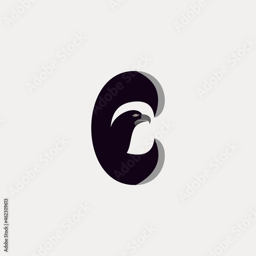 Logo template design with a letter e and an eagle. Vector illustration 