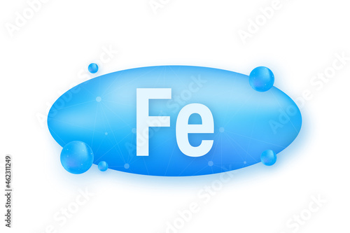 Mineral Fe Ferum blue shining pill capsule icon. Vector stock illustration