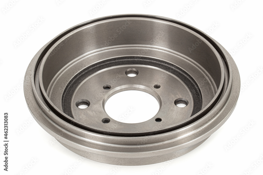Rear car brake drum, isolated on white background Rear car brake drum, isolated on white background
