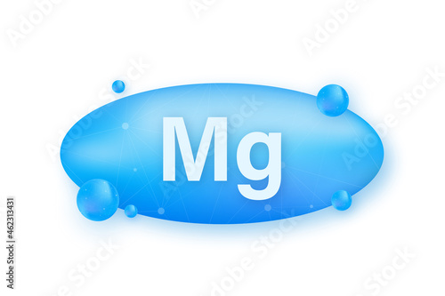 Blue magnesium on white background. Magnesium mineral. Mg pill capsule. Vector stock illustration