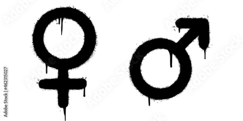 graffiti gender symbols (male and female) sprayed isolated on white background. vector illustration.