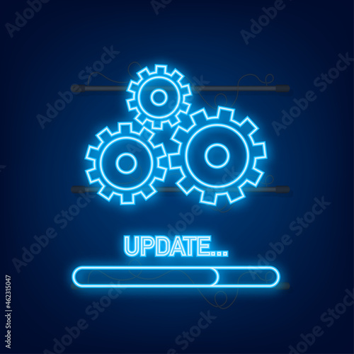System software update or upgrade neon icon. Banner new update, Badge, sign. Vector illustration