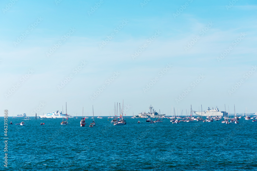 boats off the coast of Cadiz, Andalusia. Spain. Europe.
