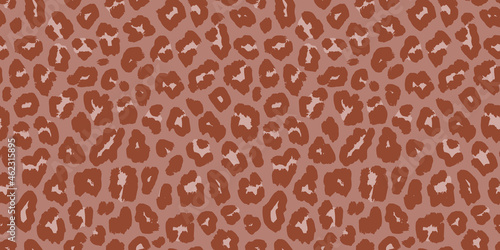 Leopard print. Vector seamless pattern. Animal skin background with brown spots on soft backdrop. Abstract exotic safari texture. Boho style colors. Jaguar, leo, cheetah fur pattern. Organic design