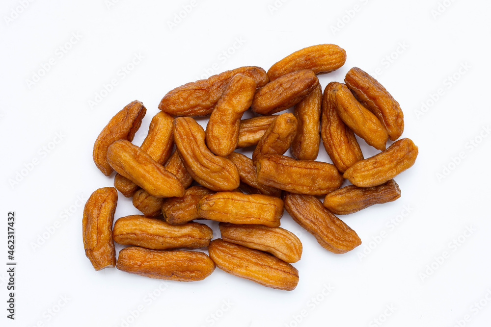 Sun-dried bananas on white background. Sun-dried bananas on white background.