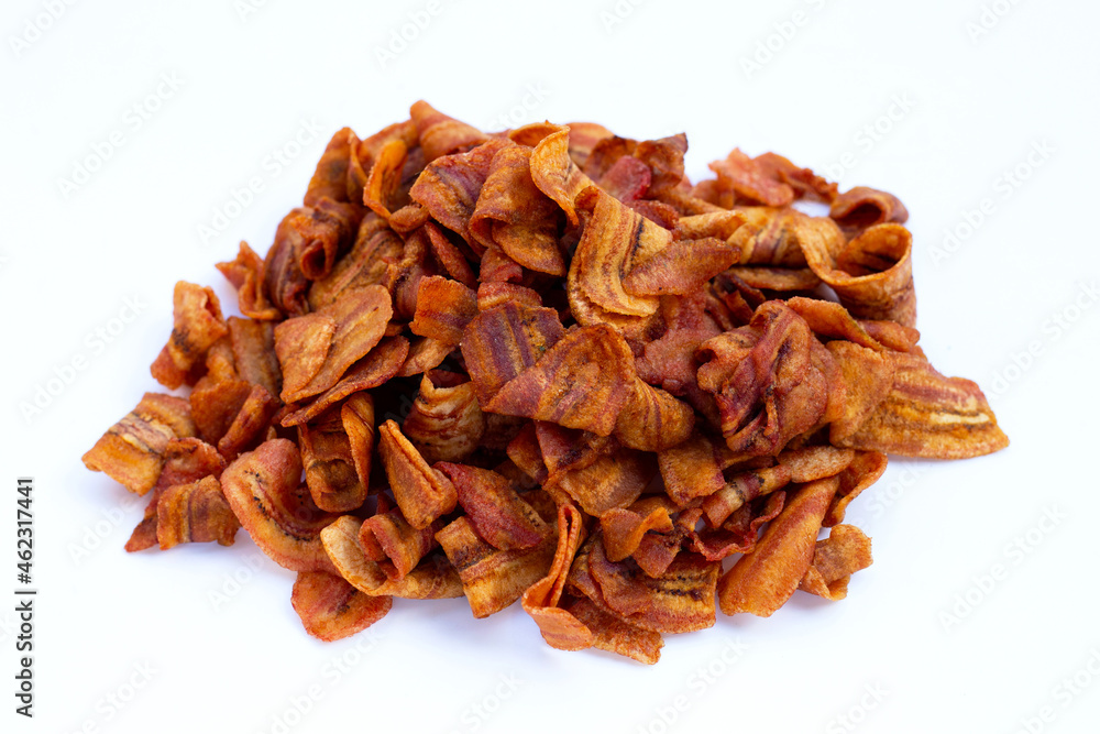 Banana slice chips on white background. Banana slice chips on white background.