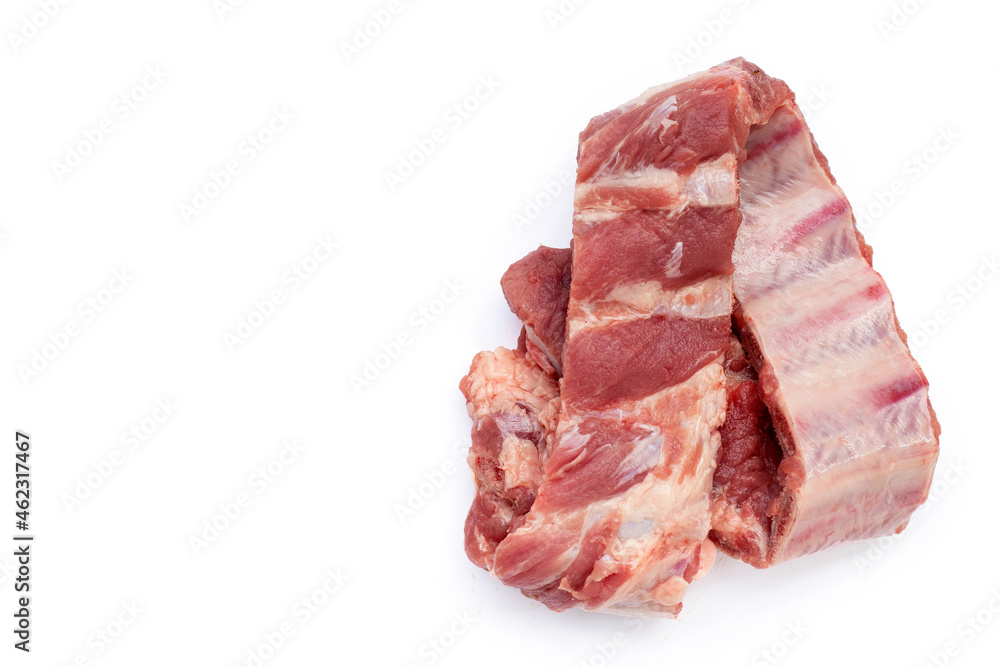 Raw pork ribs on white background.