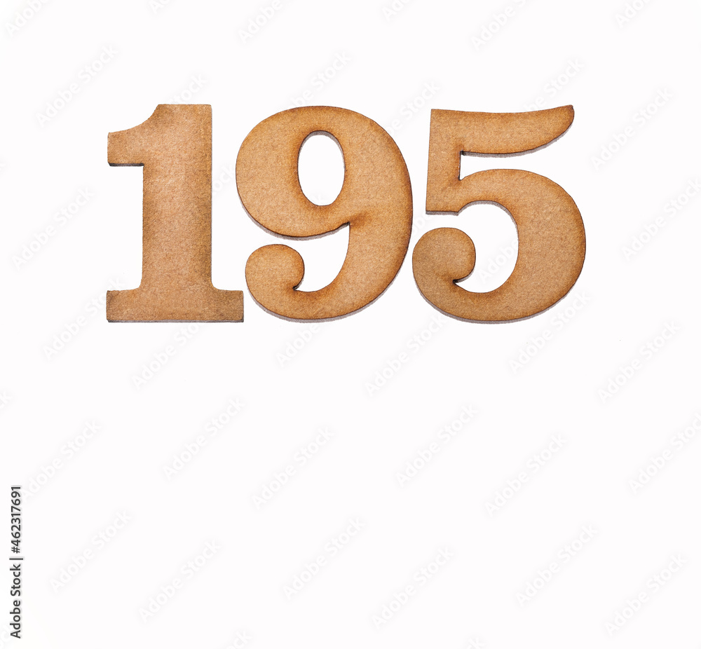 Number 195 in wood, isolated on white background Number 195 in wood, isolated on white background