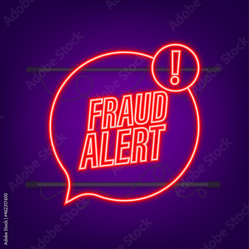 Fraud alert. Neon icon. Security Audit, Virus Scanning, Cleaning, Eliminating Malware, Ransomware Vector stock illustration