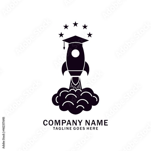 Graduation cap rocket logo. Education and technology icon logo. Vector illustration template logo design 